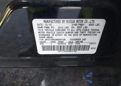 2016 Infiniti Q50 2.0T Premium из США, поврежденный, VIN JN1CV7AR4GM250108